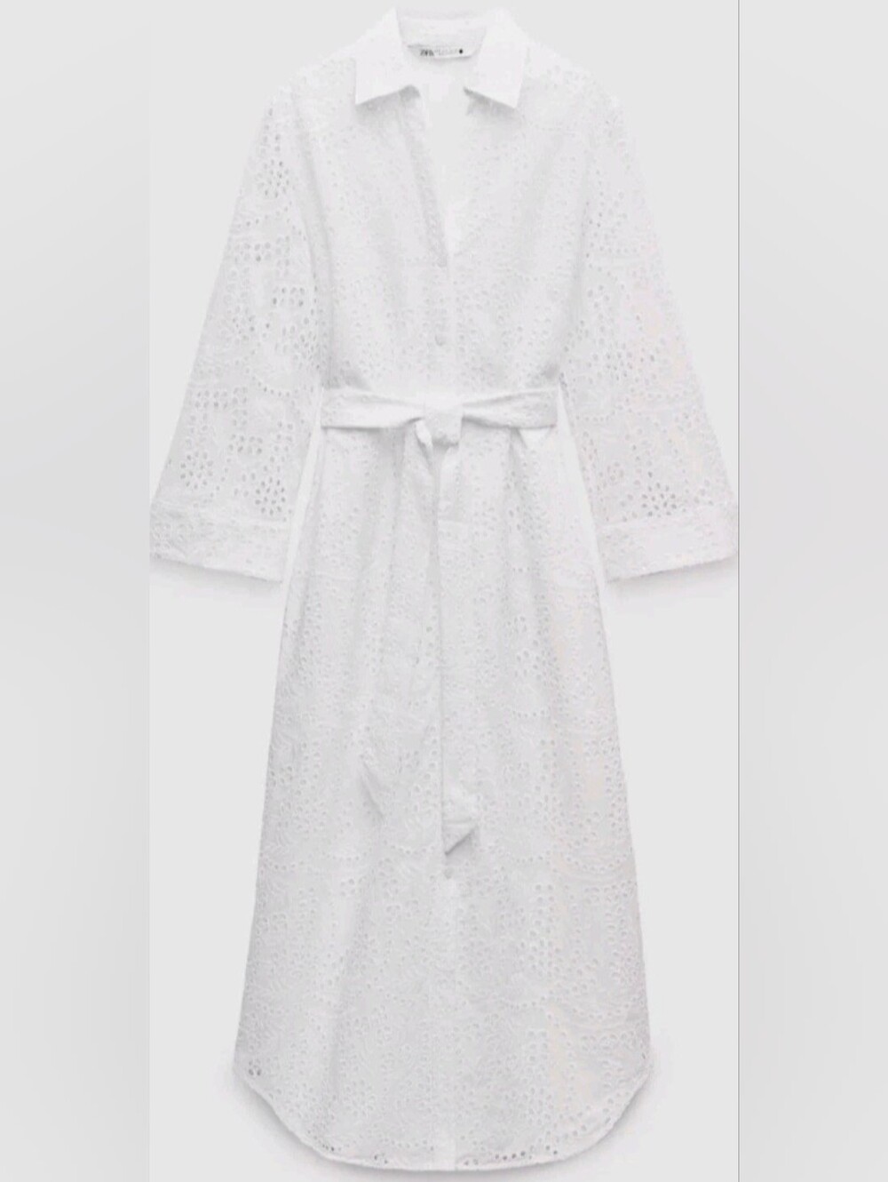 Zara White Eyelet Shirtdress with Belt